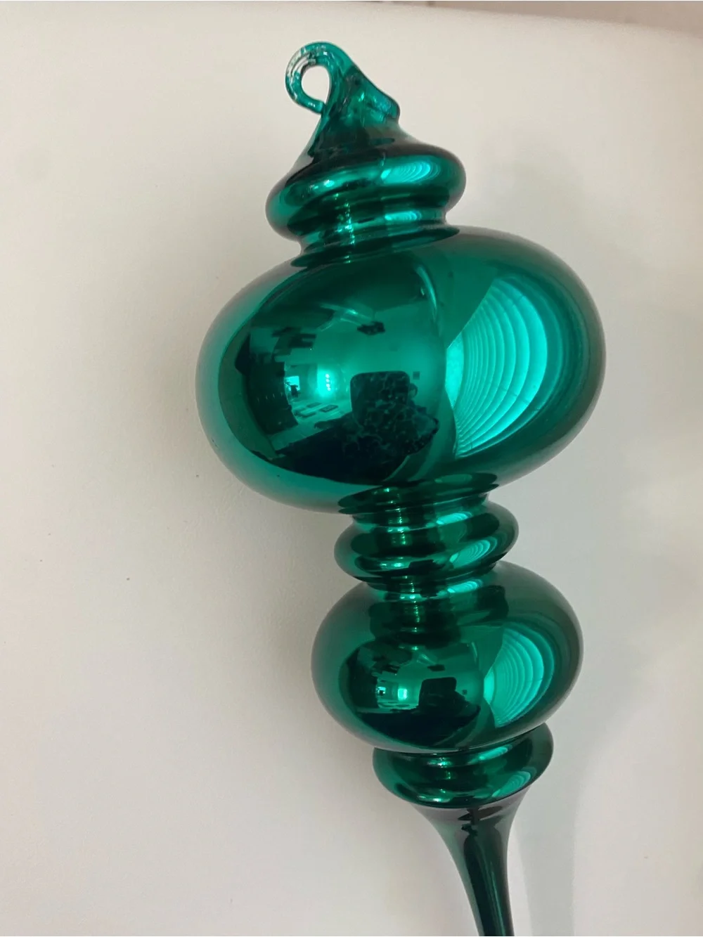 Vintage Dept 56 Mercury Glass Aqua Finial Large Handblown Ornament 9”H In Box